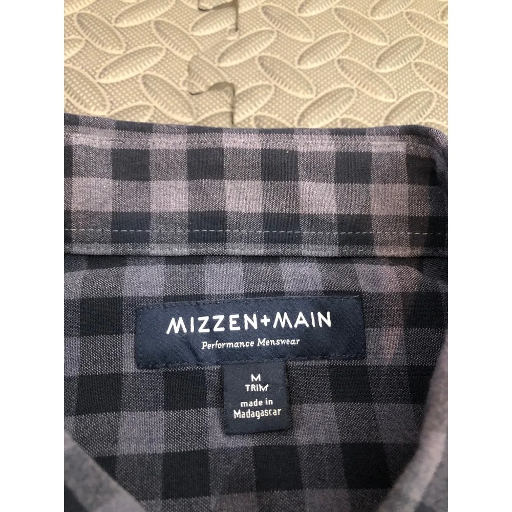 MIZZEN+MAIN  Men's City Flannel‎ Shirt Gingham Check Blue Button Down Classic